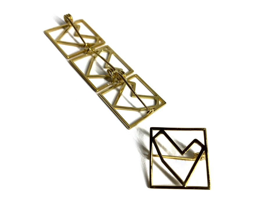 Gold-Plated Framed Heart Brooch