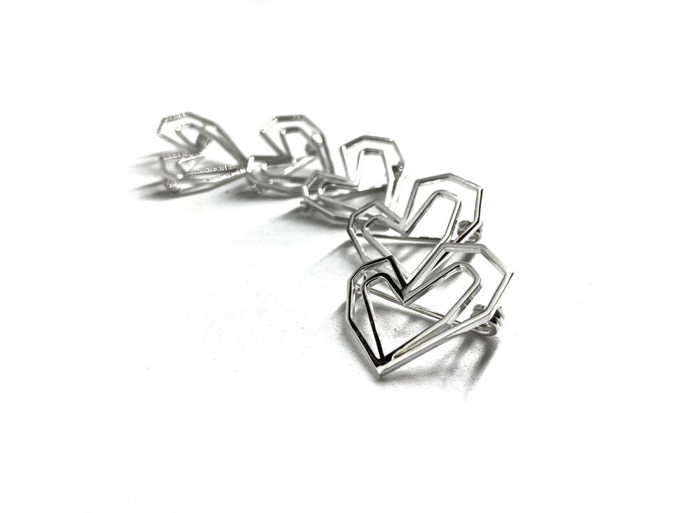 Silver Double Heart Brooch