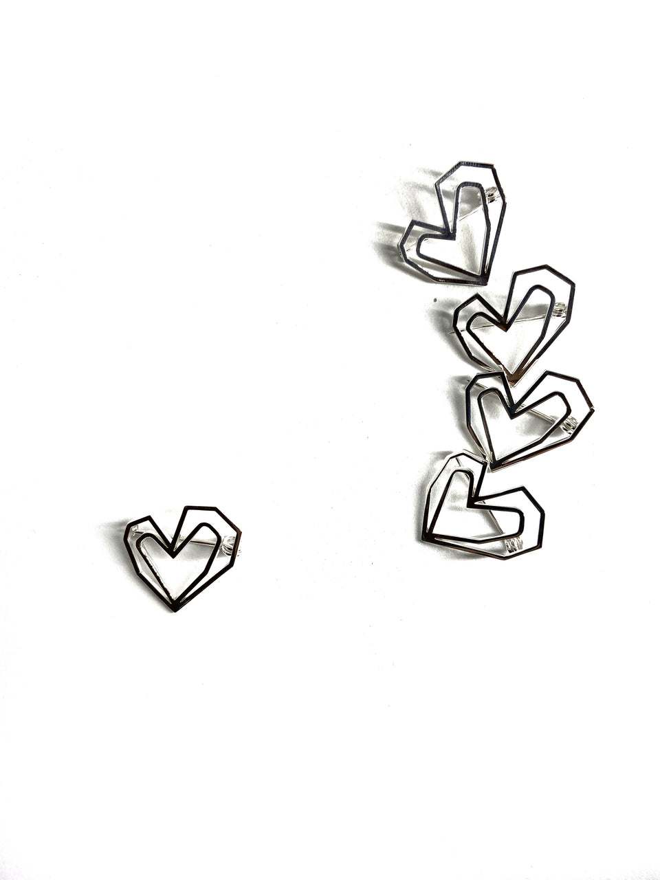 Silver Double Heart Brooch