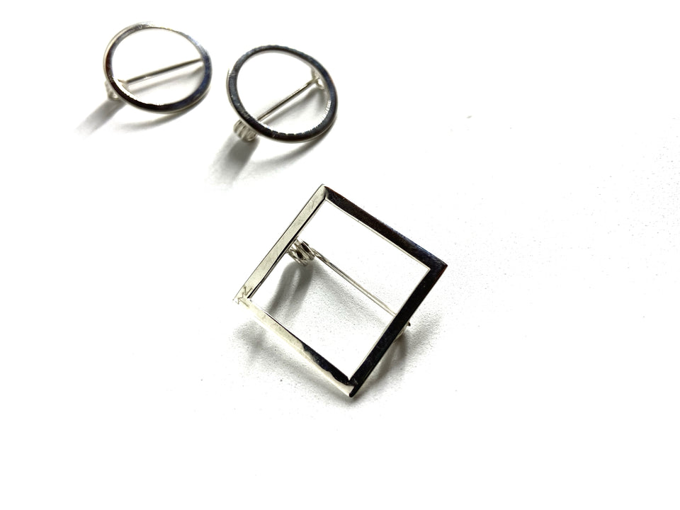 Silver Framed Square Brooch