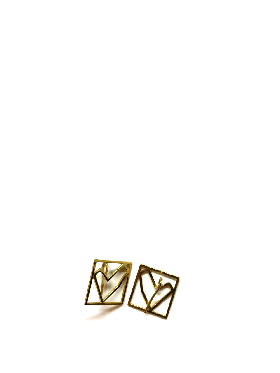 Gold-Plated Framed-Hearted Earrings